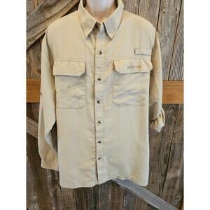 Habit 2XL men's roll tab sleeve Vented Fishing Shirt button up beige UPF protect